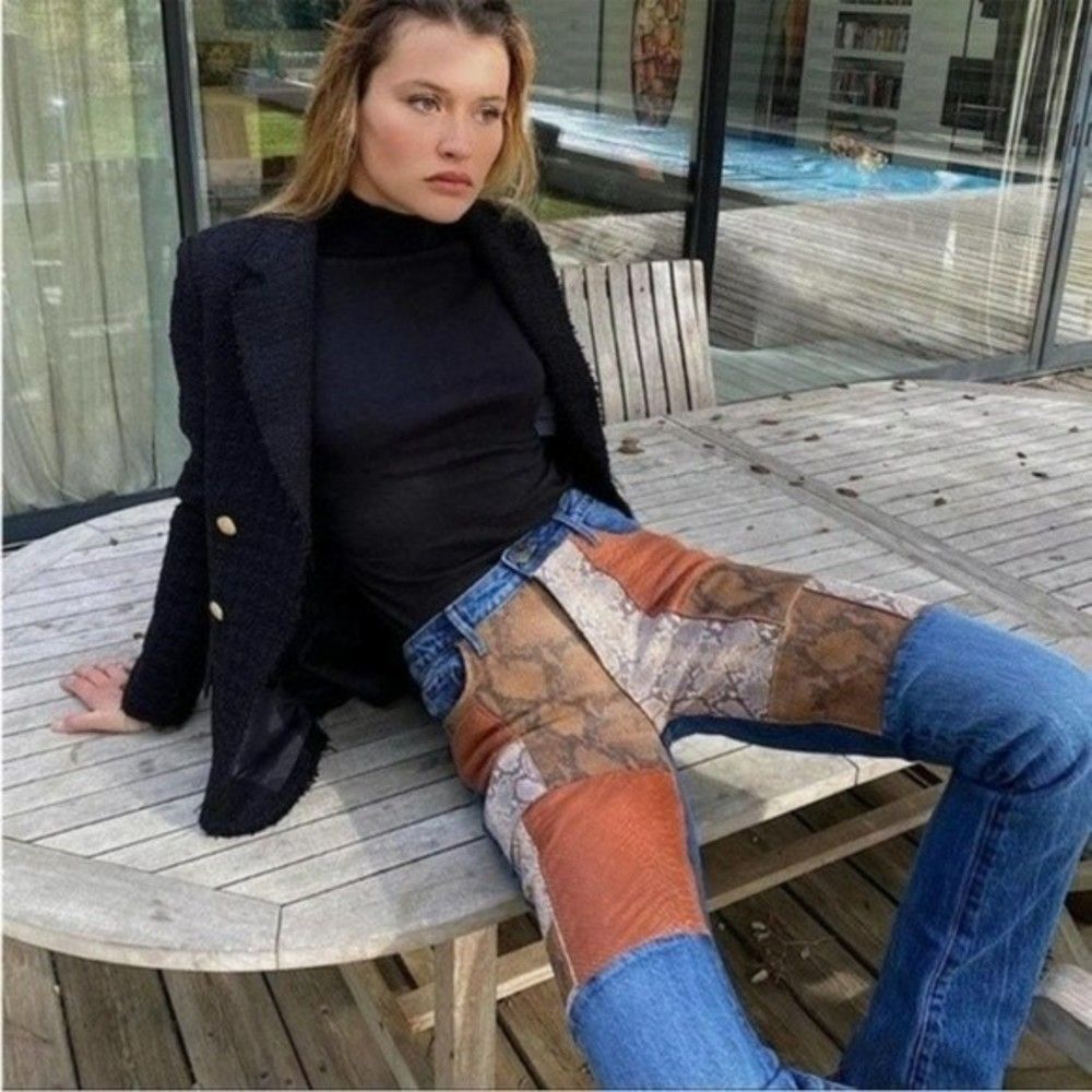 FRAME Le Mini Boot Patchwork Snake Skin Women's Jeans Womens Size 24